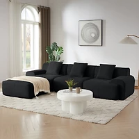 Streamdale Furniture Modern L-Shaped Corduroy Sectional Sofa with Movable Ottoman