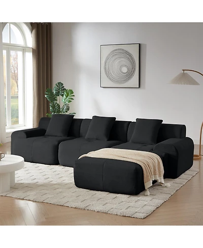 Streamdale Furniture Modern L-Shaped Corduroy Sectional Sofa with Movable Ottoman