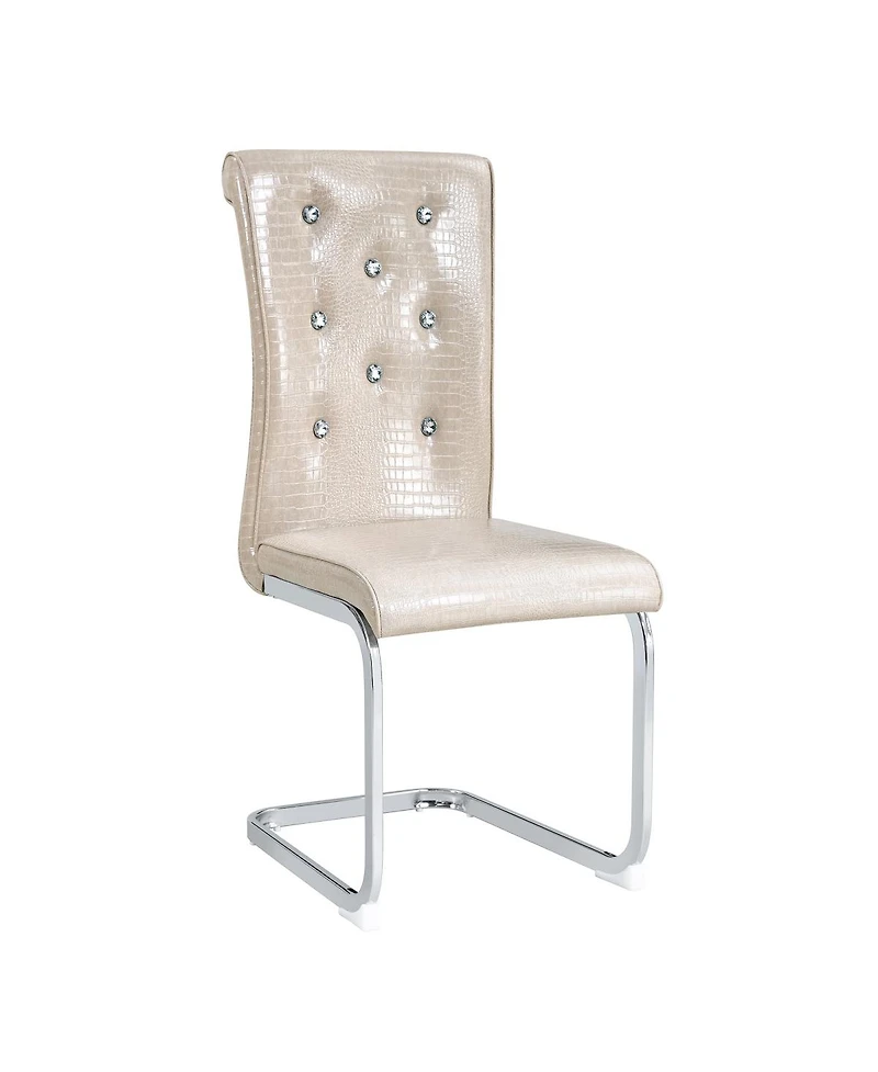 Streamdale Furniture Set of 2 Retro Alligator Upholstered Dining Chairs with Crystal Buckle and Faux Leather