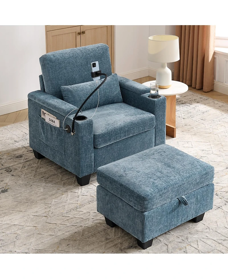 Streamdale Furniture Recliner Sofa with Ottoman, Usb, Phone Stand, Storage
