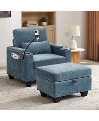 Streamdale Furniture Recliner Sofa with Ottoman, Usb, Phone Stand, Storage