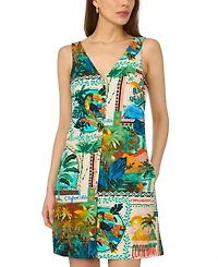 Msk Women's Sleeveless V-Neck Button-Front Dress