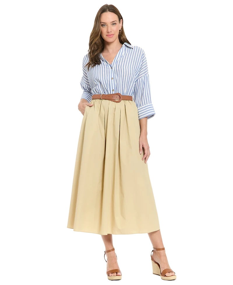 London Times Women's Belted Collared Midi Dress