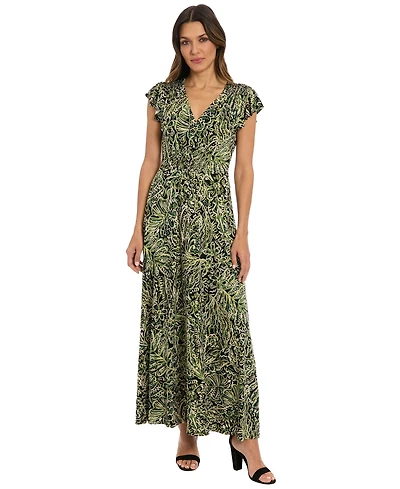 London Times Women's V-Neck Maxi Dress