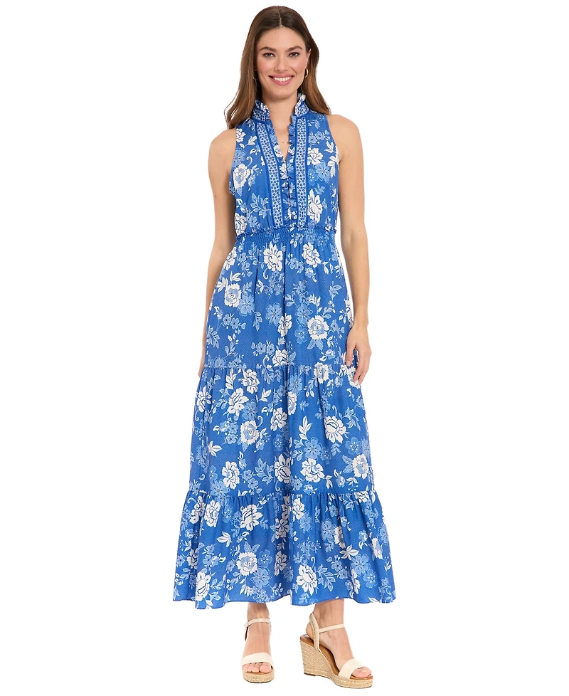 London Times Women's V-Neck Maxi Dress