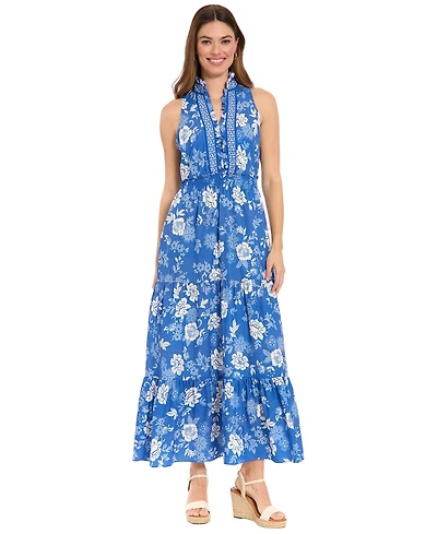 London Times Women's V-Neck Maxi Dress