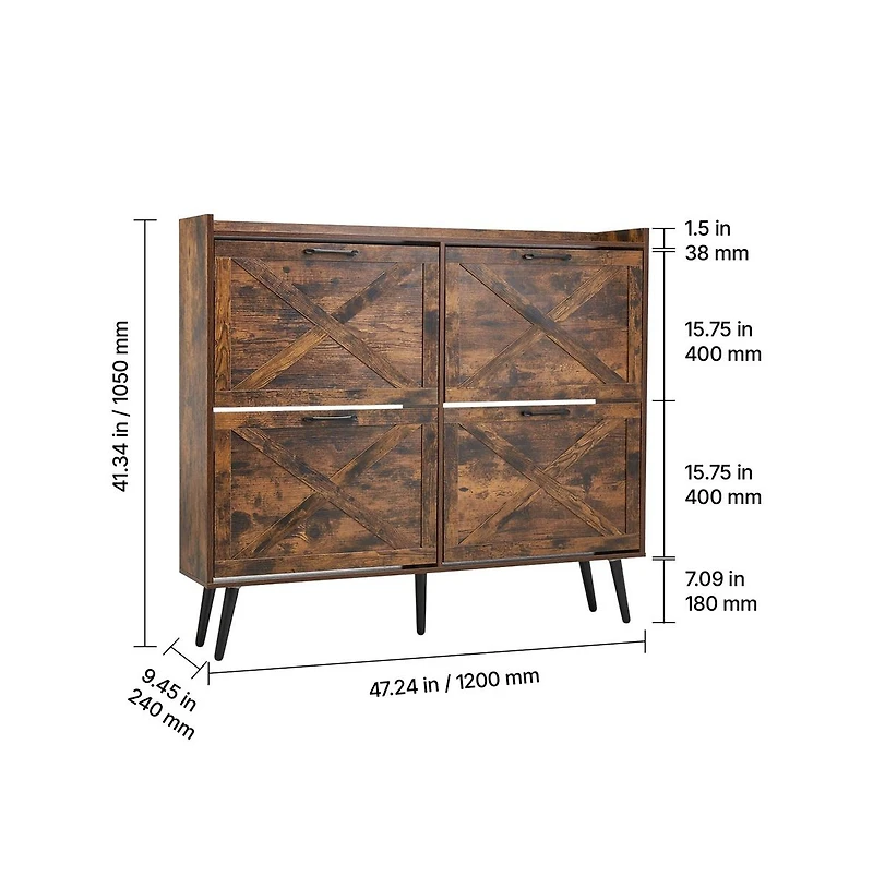 Sugift Shoe Cabinet with 4 Flip Drawers Farmhouse Storage with Wood Legs