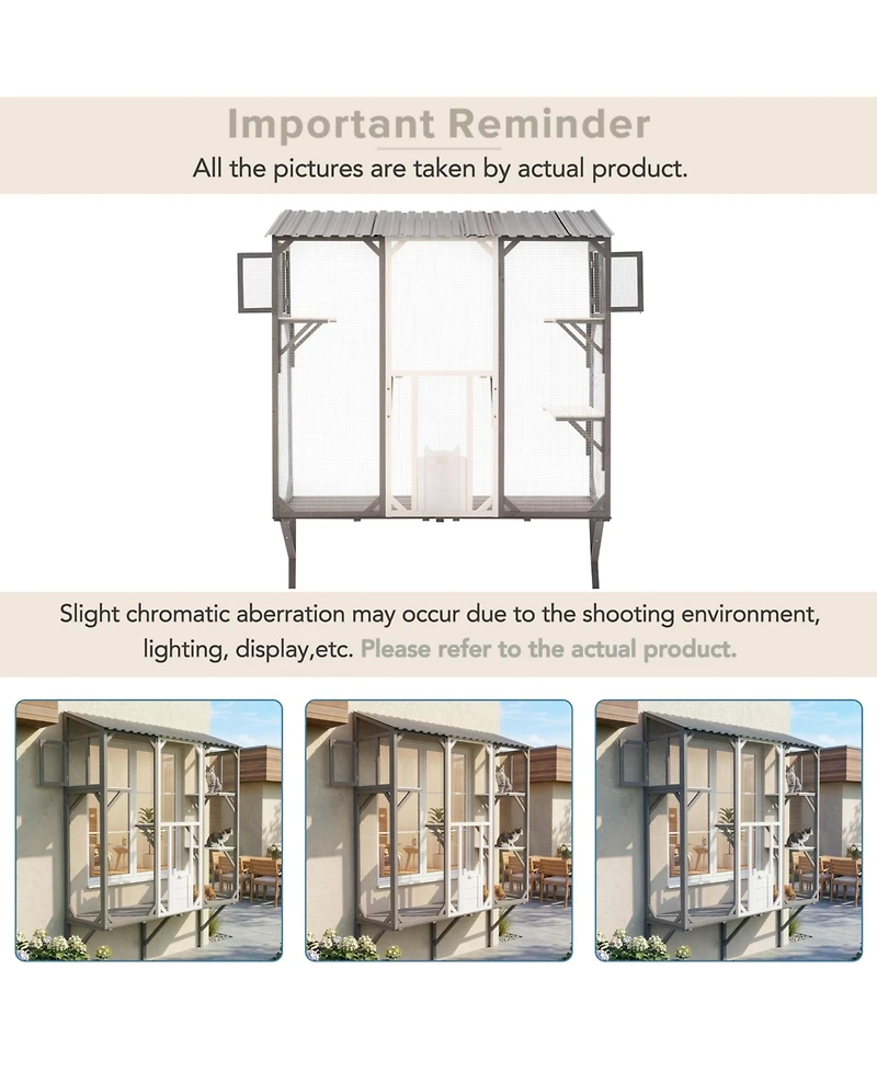 Aostirmotor Outdoor Catio Window Cat Enclosure, Grey and White Cat Climbing Patio with Platforms, Secure Outdoor Cat House for 1-3 Cats