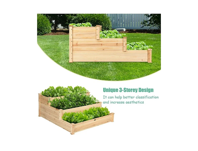 Lucky One 3 Tier Elevated Wooden Garden Bed for Vegetables, Herbs and Flowers