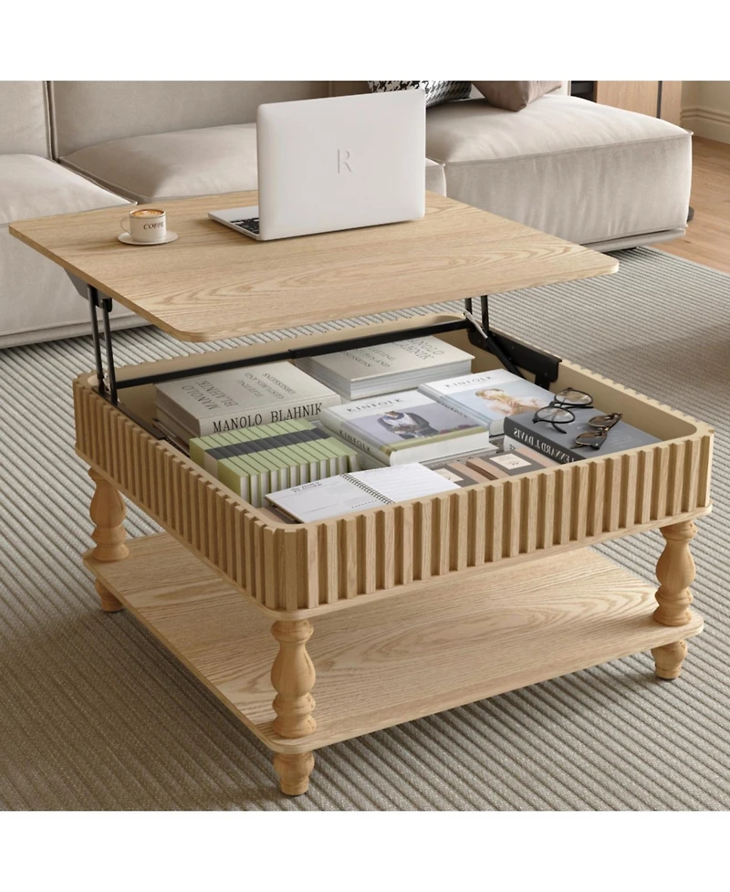Streamdale Furniture 31.5" Fluted Lift-Top Coffee Table w/ Storage & Hydraulic Raising