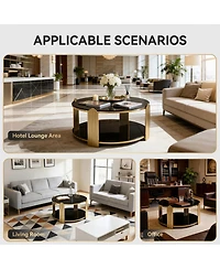 Streamdale Furniture 35" Modern Coffee Table, Glass & Gold Stainless Steel Living Room Table