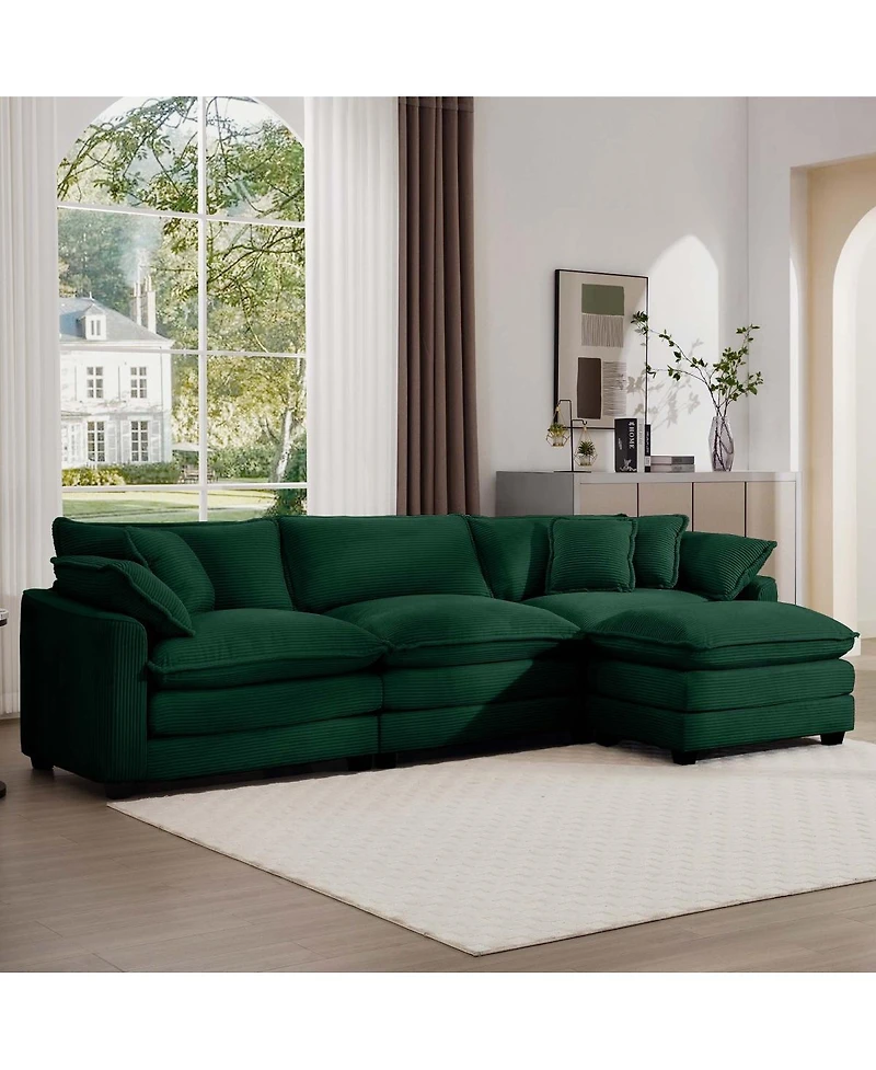 Streamdale Furniture Corduroy L-Shaped 3-Seater Sofa with Ottoman