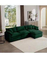 Streamdale Furniture Corduroy L-Shaped 3-Seater Sofa with Ottoman