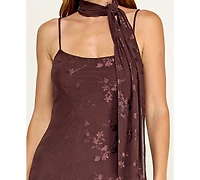 Trixxi Juniors' Jacquard Mesh Midi Dress with Scarf