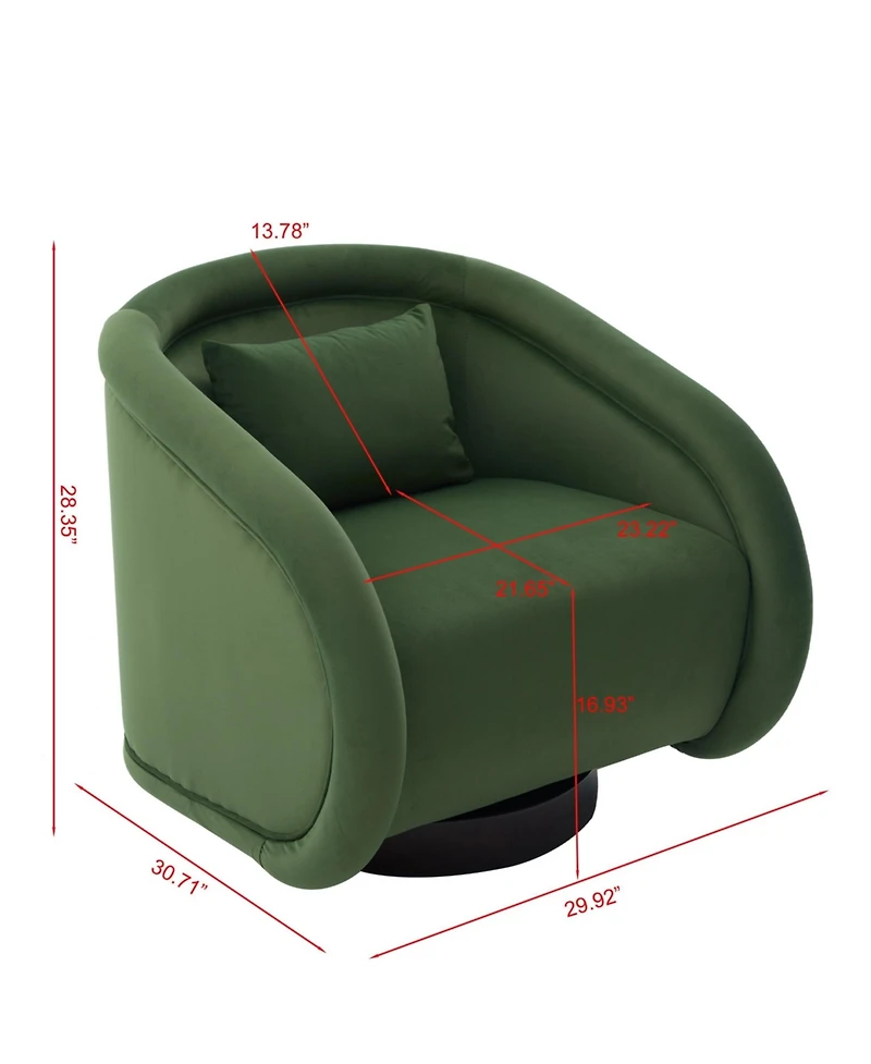 Boyel Living Swivel Accent Chair 360 Degree Velvet Barrel Pumpkin Shaped Brown Rubberwood Base