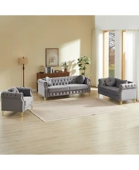 Streamdale Furniture Velvet Chesterfield sofa with copper stud detailing & tufted buttons.