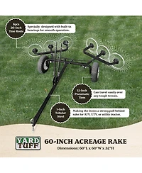 Yard Tuff 60inch Steel Tow Behind Acreage Rake Lawn Sweeper with Pin Style Hitch
