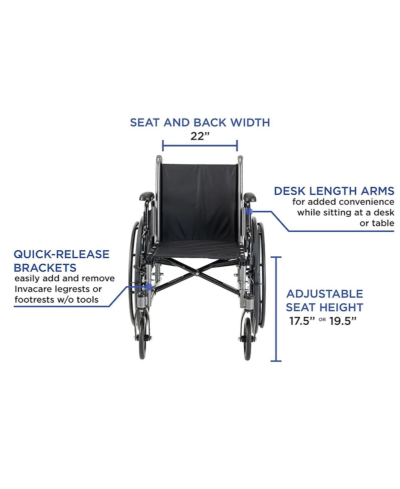 Invacare Tracer SX5 Folding Wheelchair for Adults, Inch Seat, Desk Arms