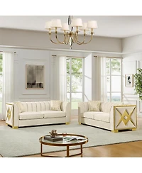 Streamdale Furniture Luxurious Velvet Sofa with Geometric Gold Hardware and Metal Feet