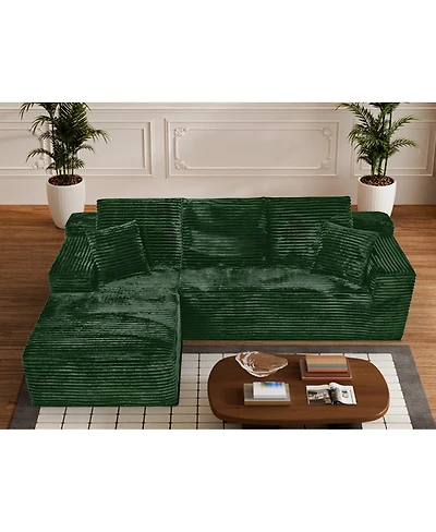 Streamdale Furniture Minimalist No-Assembly Corduroy Sectional Sofa with Chaise