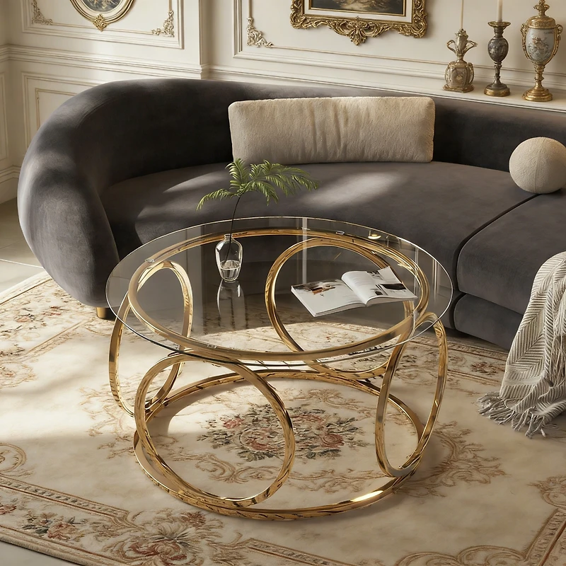 Streamdale Furniture Modern Round Glass Coffee Table with Frame