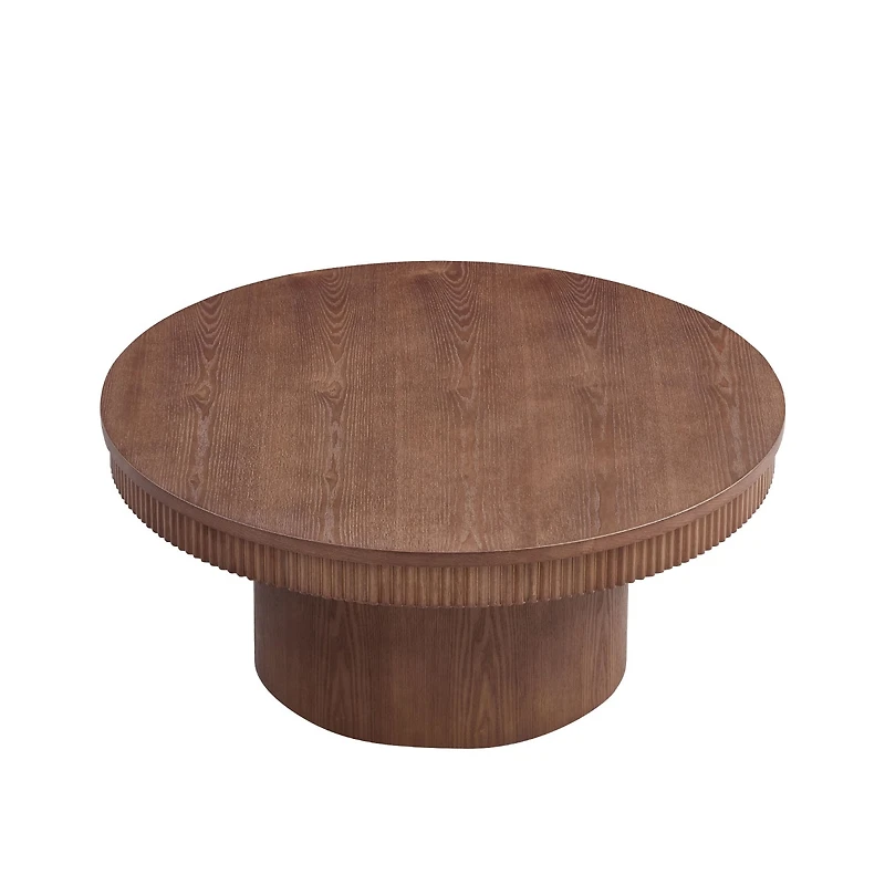 Streamdale Furniture Walnut Round Coffee Table with Ribbed Wave Trim