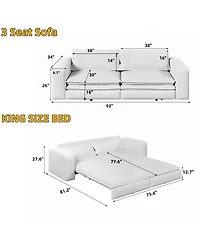 Streamdale Furniture 93" King Size Sleeper Sofa Bed, Pull Out Sofa, 3-in-1 Convertible Chaise Lounge Couch
