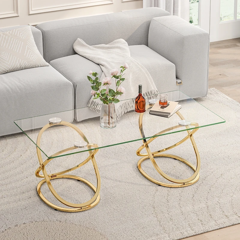 Streamdale Furniture Modern Glass Coffee Table with Ring Frames