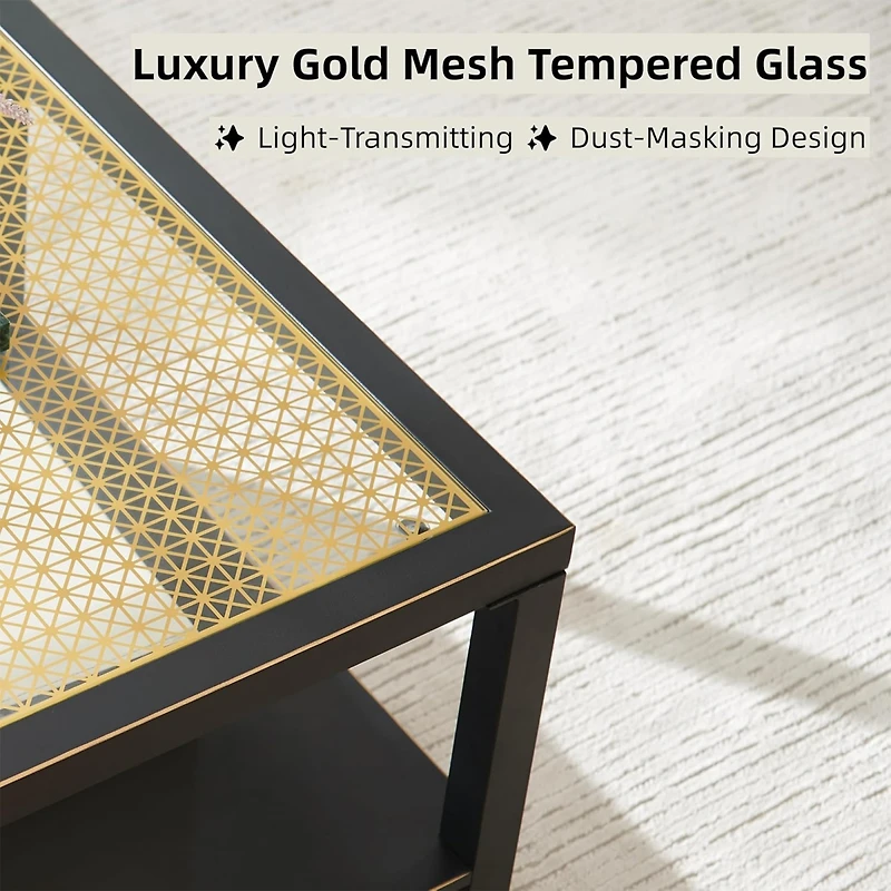 Streamdale Furniture Matte Steel and Mesh Glass Coffee Table