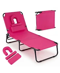 Sugift Folding Face Down Tanning Chair with Face Hole and 3 Removable Pillows