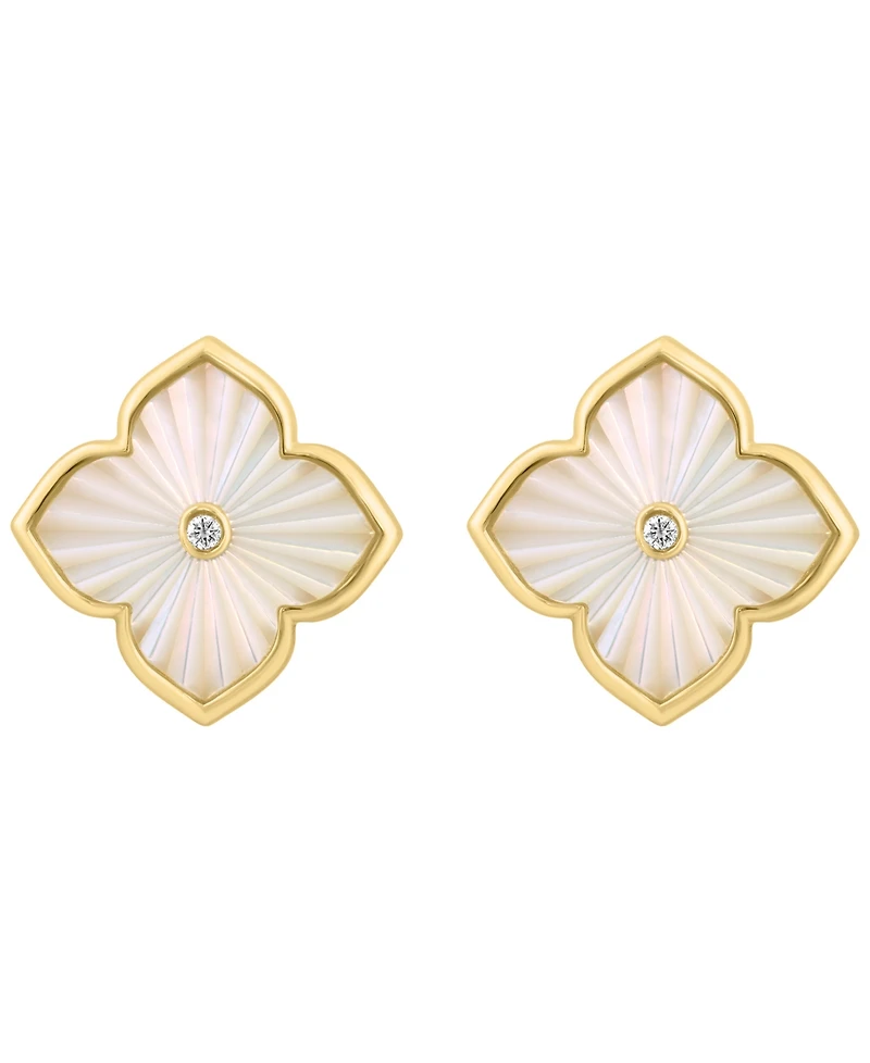 Effy Collection Simulated Pearl (12mm) & Diamond Accent (0.04 ct. t.w.) Earrings in Gold Over Silver