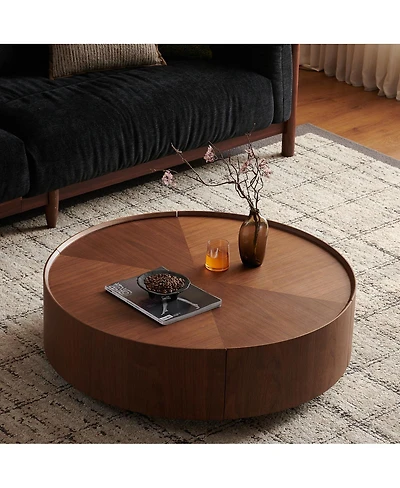 Streamdale Furniture Walnut Circular Coffee Table for Living Rooms and Offices
