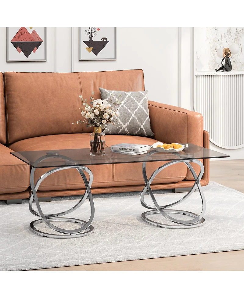 Streamdale Furniture Modern Glass Coffee Table with Chrome Ring Frames