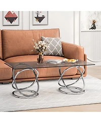 Streamdale Furniture Modern Glass Coffee Table with Chrome Ring Frames