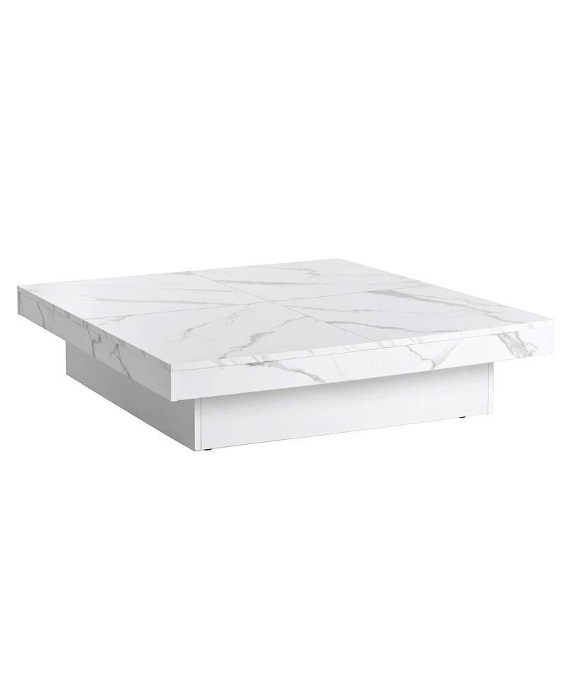 Streamdale Furniture Square Marble Veneer Coffee Table Sliding Top with Storage