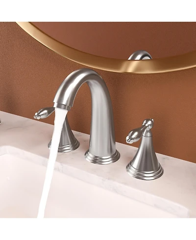 Phying 2 Handle Widespread Bathroom Faucet 3 Hole, with Pop Up Drain and 2 Water Supply Lines, Brushed Nickel