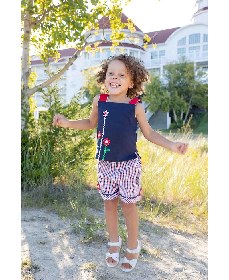 Florence Eiseman Little Girls Plaid Seersucker Shorts With Ric Rac and Flowers