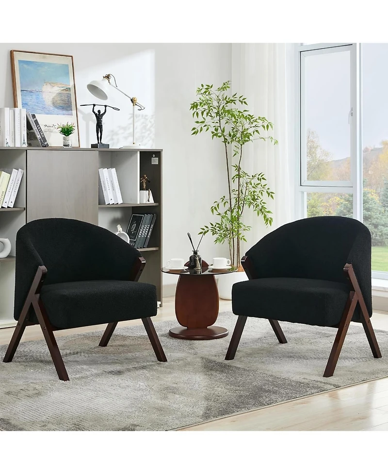 gaomon Accent Chair Mid Century Modern Chair Teddy Living Room Chairs with Wood Frame Comfy Upholstered Reading Side Chair Easy Assembly