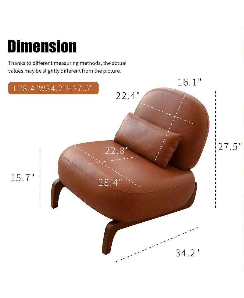 Rainsken Pu Leather Accent Chair, Comfy Reading Chair, Cute Living Room Chair with Solid Wood Legs and Soft Cushion for Bedroom, Balcony