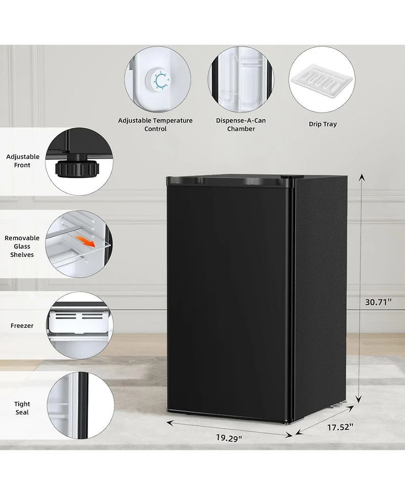 Antarctic Star 3.2 Cubic Feet. Mini Fridge, Quiet Compact Cooler with Freezer