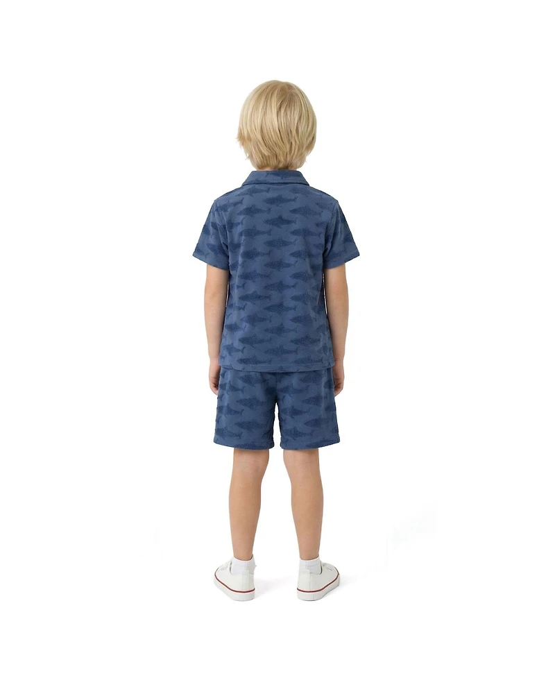 Andy & Evan Big Boys Shark Reverse Jacquard Button down Set