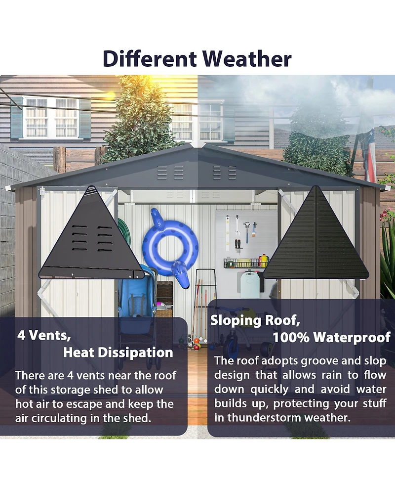 Mondawe 10' x 10' Outdoor Metal Storage Shed With Lockable Doors And Ventilation For Garden Tools