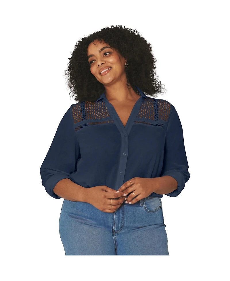 Avenue Women's Long Sleeve Lace Detail Shirt