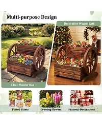 Sugift 2-Tier Raised Garden Bed Rustic Wood Wagon Shape With Drainage Holes And Wheels