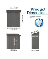 Mondawe 5 x 3 Ft Outdoor Metal Storage Shed with Lockable Door, Compact Garden Tool Shed with Pitched Roof