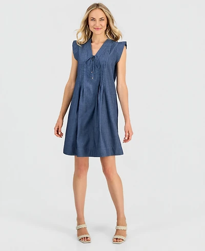 Robbie Bee Women's V-Neck Pintuck Shift Dress