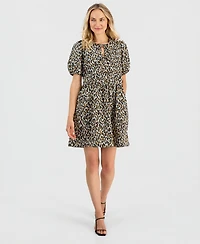Robbie Bee Women's Printed Puff-Sleeve Cotton Mini Dress