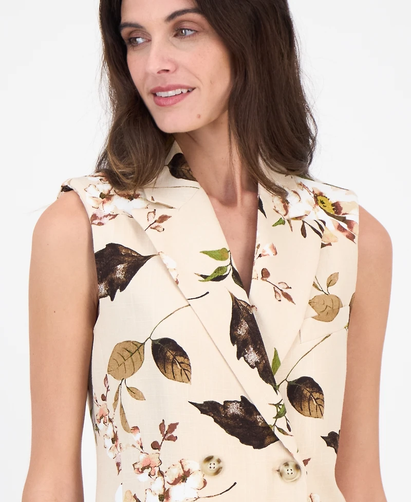 Tahari Asl Women's Floral Sleeveless Double-Breasted Jacket