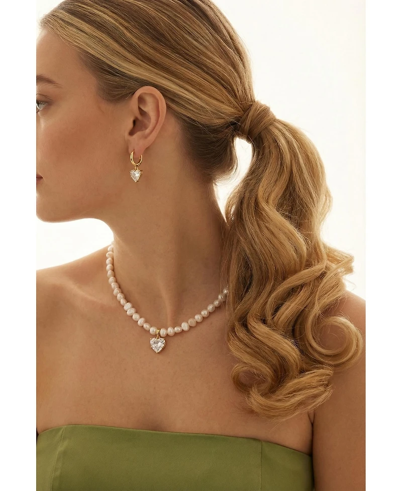 Joey Baby 2-Piece Freshwater Pearl Necklace & Heart Crystal Drop Earrings Set