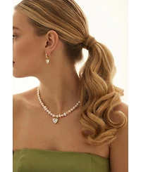 Joey Baby 2-Piece Freshwater Pearl Necklace & Heart Crystal Drop Earrings Set